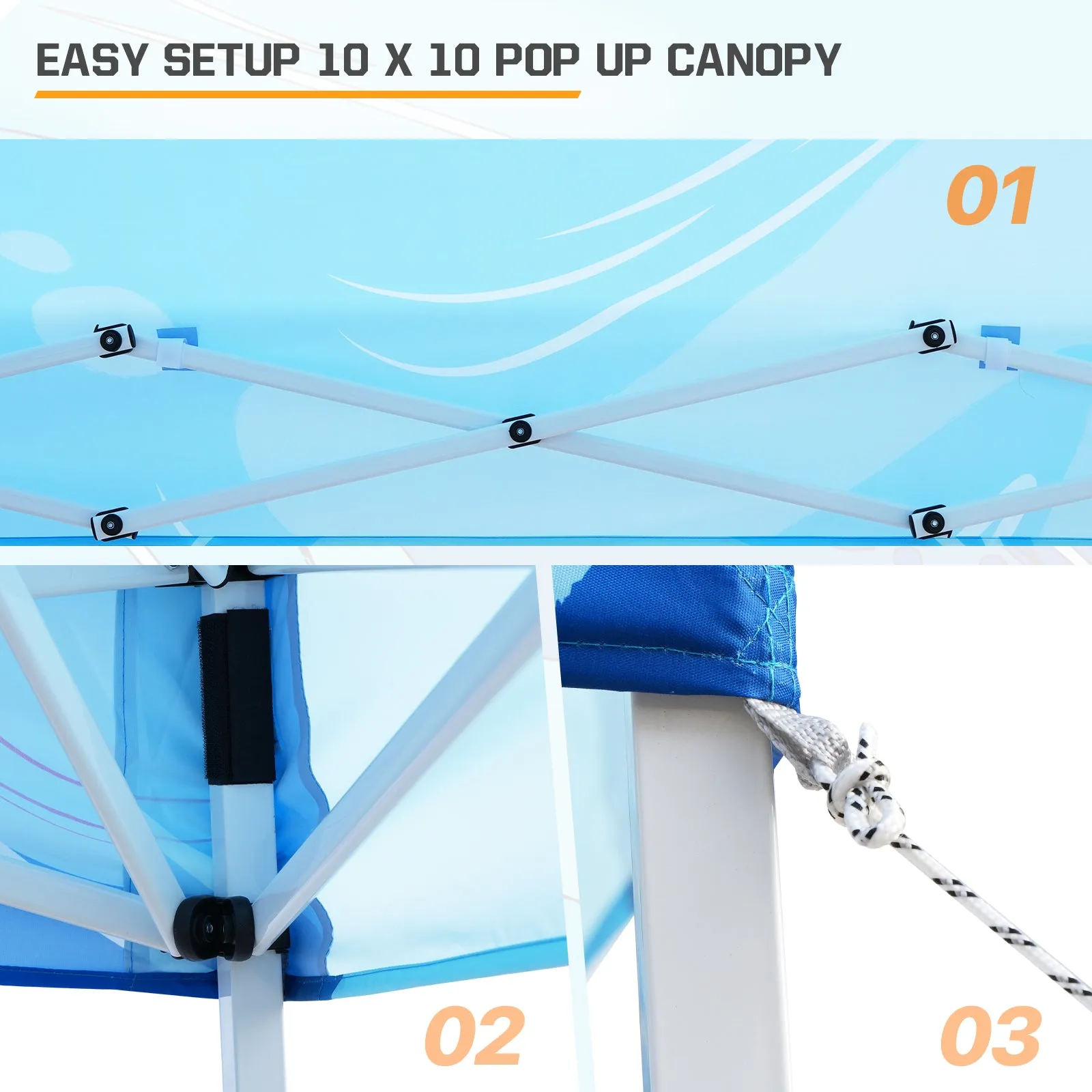 10x10 Slant Leg Pop-up Canopy Tent, 10x10 Base 8x8 Top (Blue Abstract)