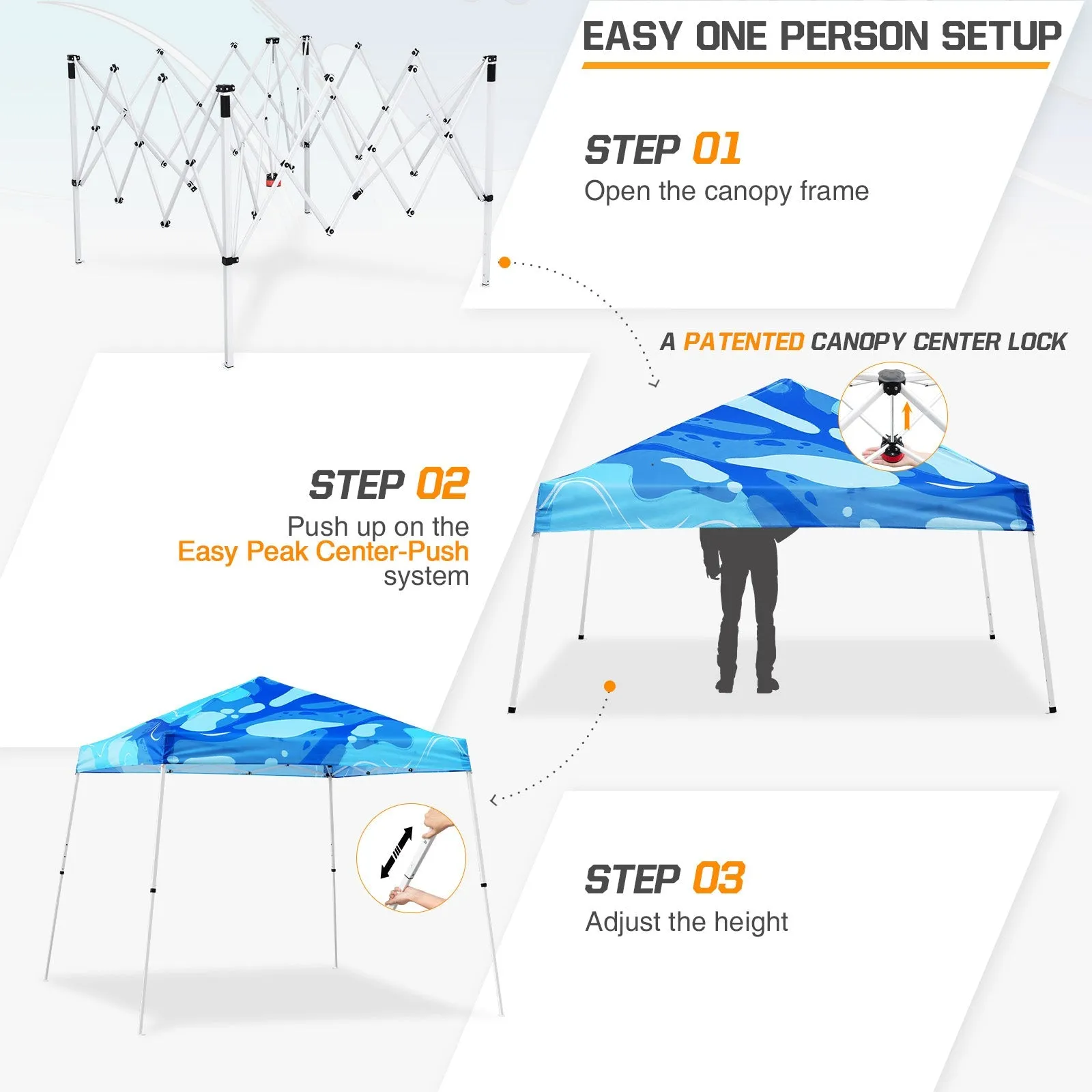 10x10 Slant Leg Pop-up Canopy Tent, 10x10 Base 8x8 Top (Blue Abstract)