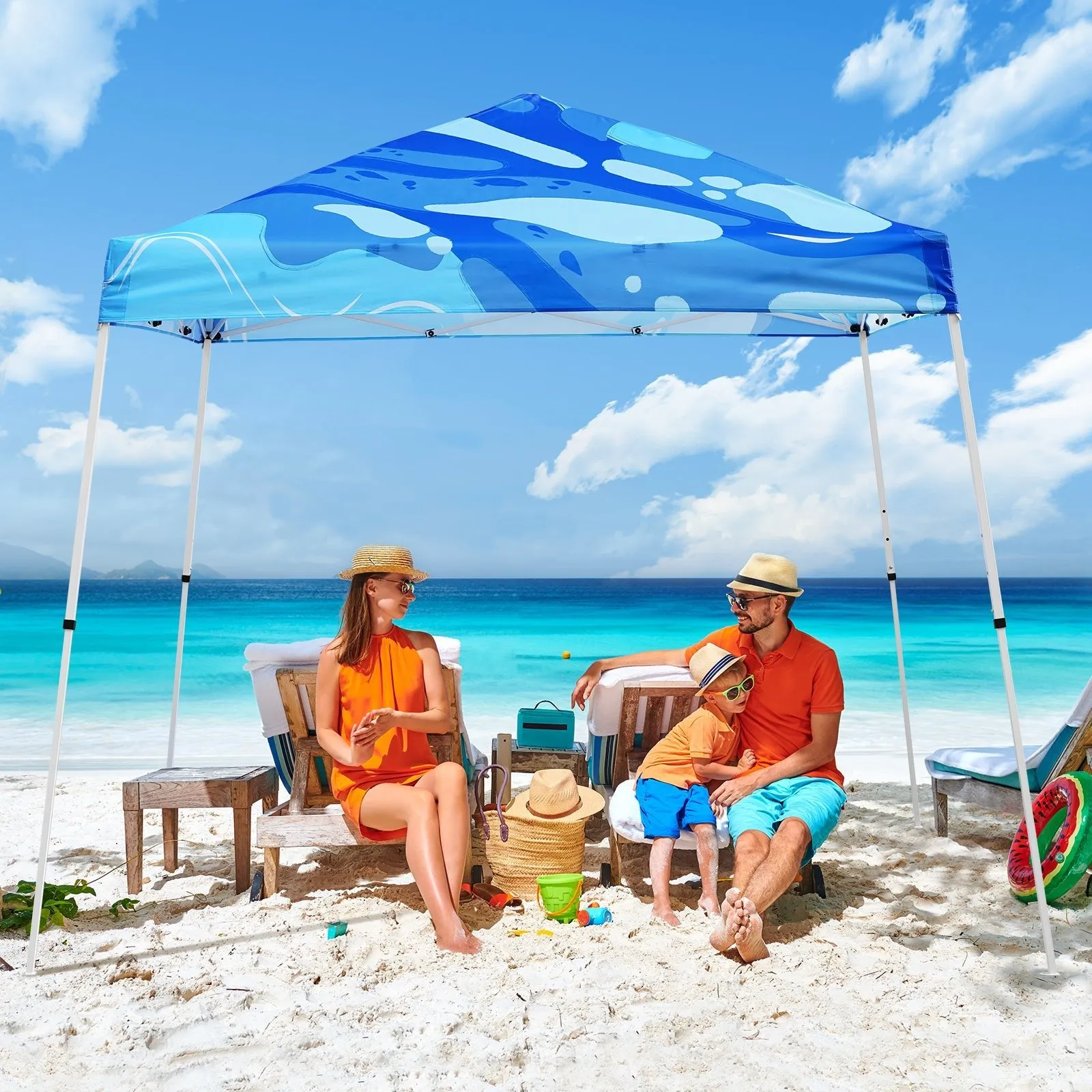 10x10 Slant Leg Pop-up Canopy Tent, 10x10 Base 8x8 Top (Blue Abstract)