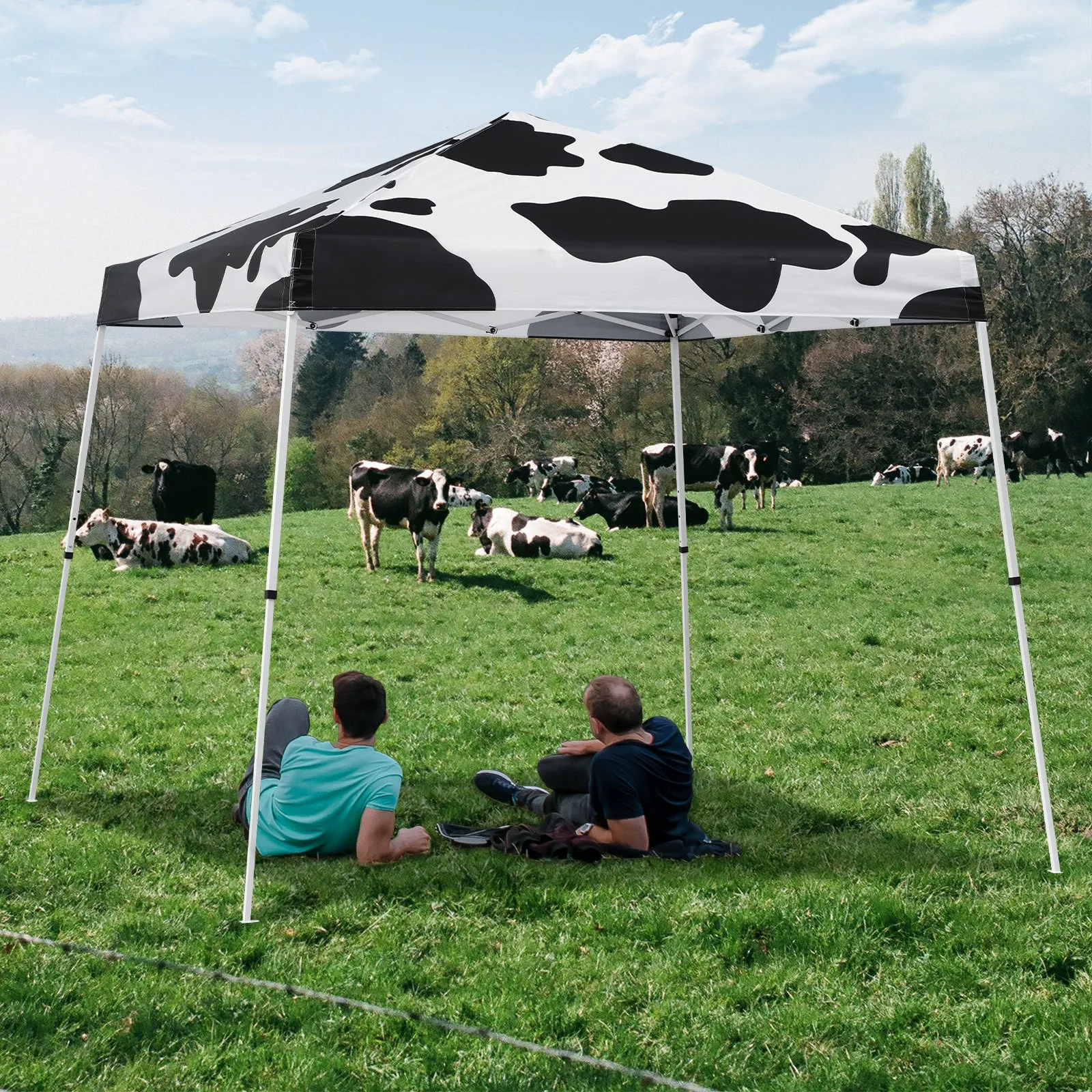 10x10 Slant Leg Pop-up Canopy Tent, 10x10 Base 8x8 Top (Cow Print)