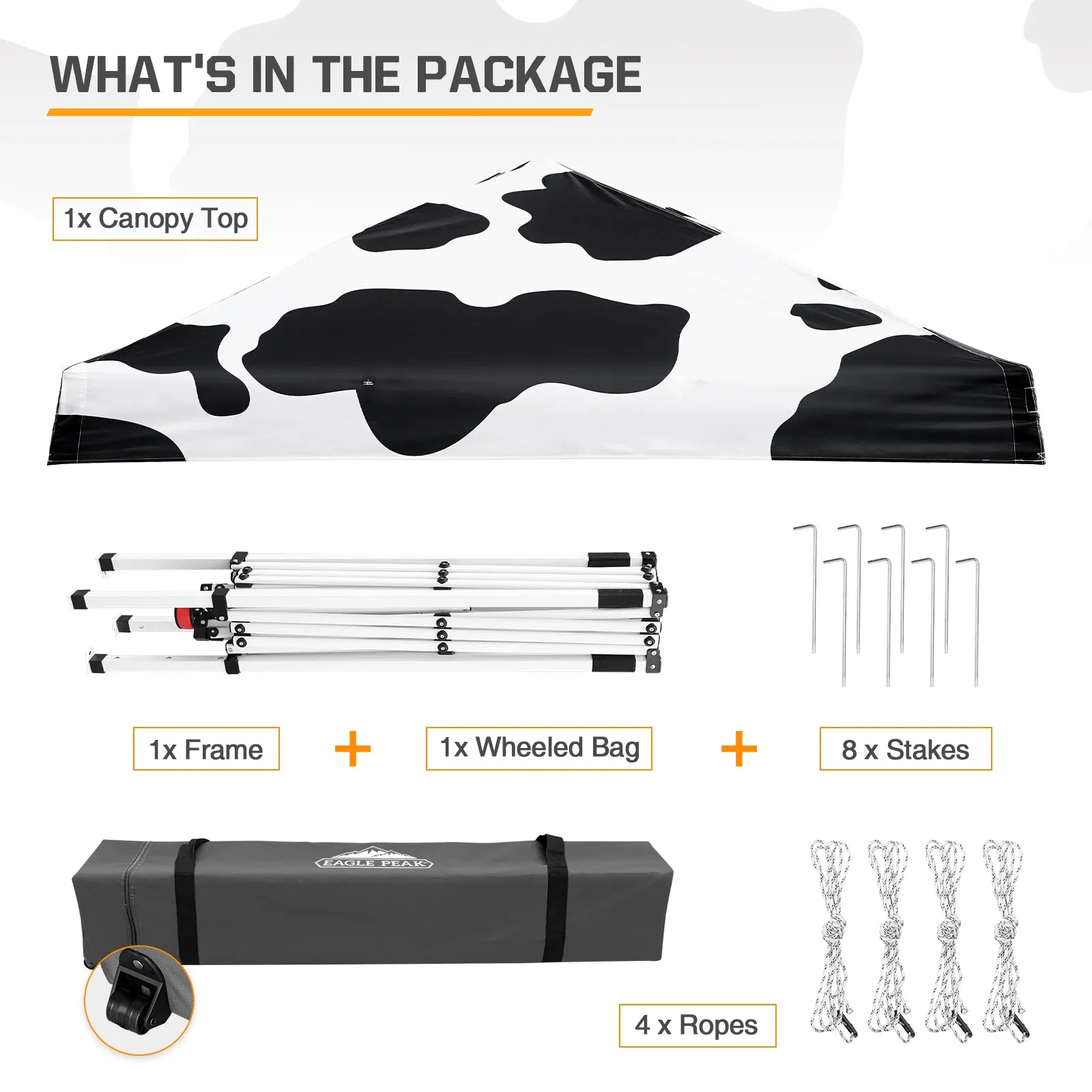10x10 Slant Leg Pop-up Canopy Tent, 10x10 Base 8x8 Top (Cow Print)
