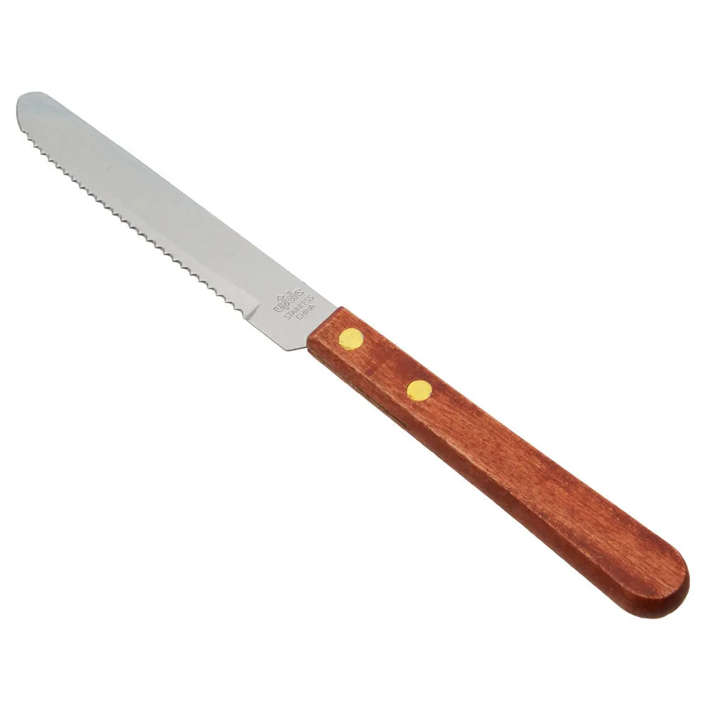 12 Steak Knife Serrated Edge Stainless Steel Blade Wooden Knives Cutlery Utensil
