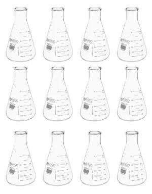 12PK Erlenmeyer Flasks, 250mL - ASTM, Dual Graduated Scale - Borosilicate Glass