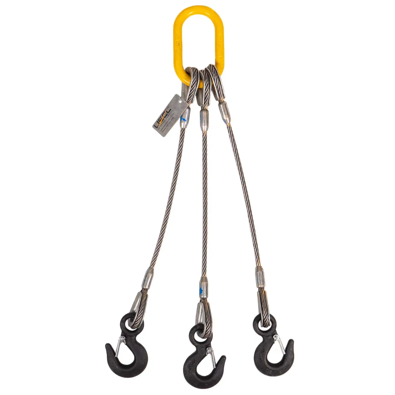1" x 16' 3-Leg Wire Rope Bridle Sling with Eye Hooks
