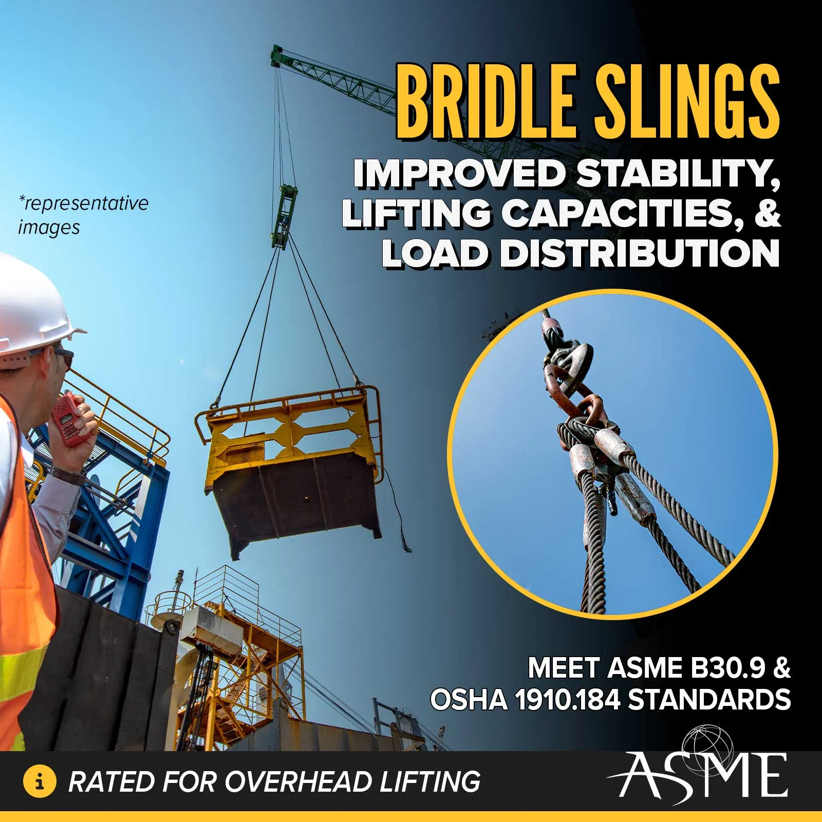 1" x 5' 2-Leg Wire Rope Bridle Sling with Eye Hooks