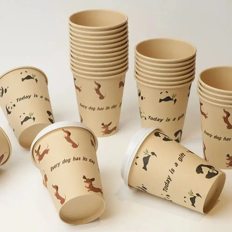 25 Pack 12Oz Eco Friendly Paper Coffee Cups With Lids Cute Panda Design Disposable Takeout Drinkware