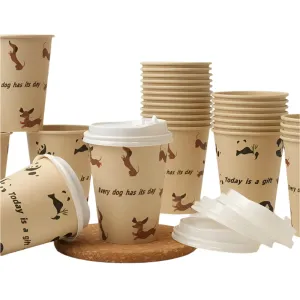 25 Pack 12Oz Eco Friendly Paper Coffee Cups With Lids Cute Panda Design Disposable Takeout Drinkware