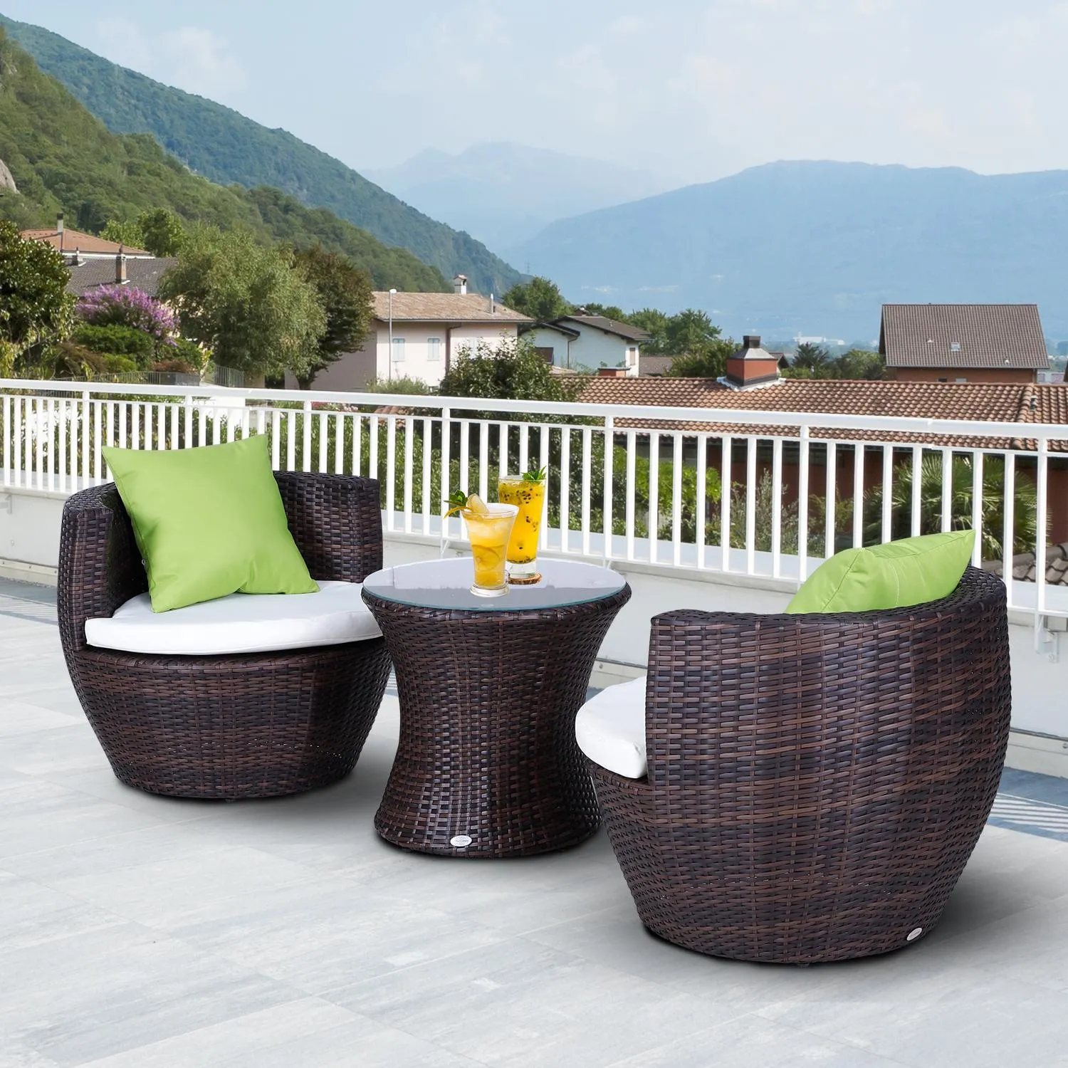 3-Piece Outdoor Rattan Bistro Set-Brown