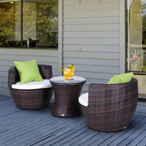 3-Piece Outdoor Rattan Bistro Set-Brown