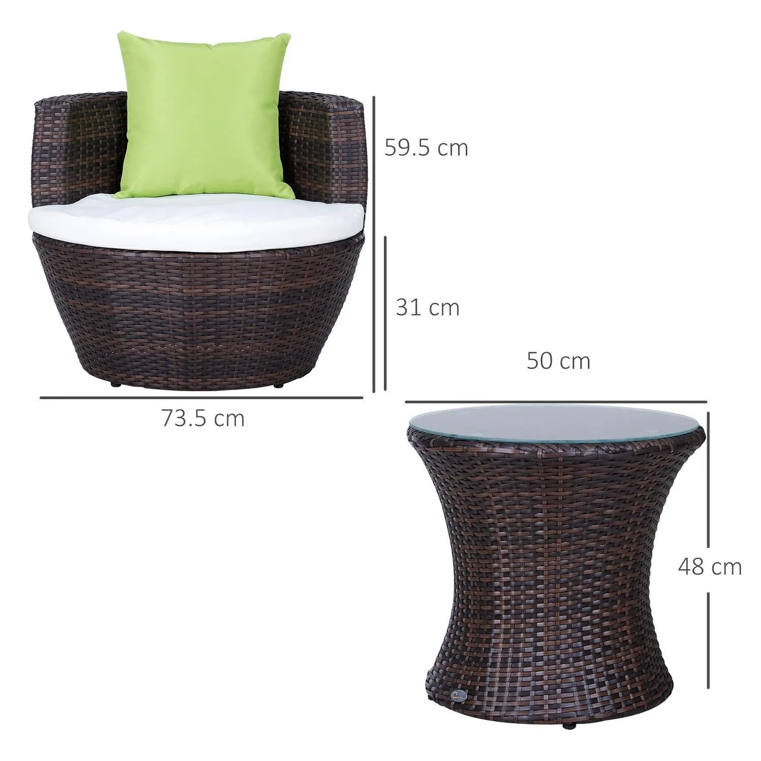 3-Piece Outdoor Rattan Bistro Set-Brown