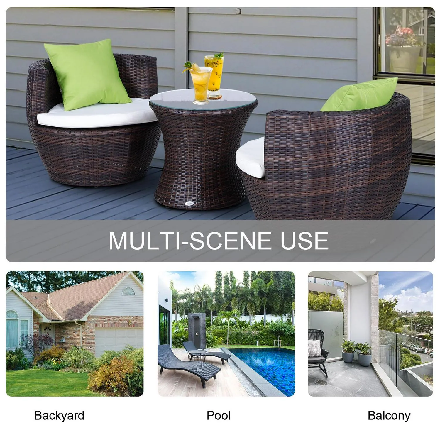 3-Piece Outdoor Rattan Bistro Set-Brown