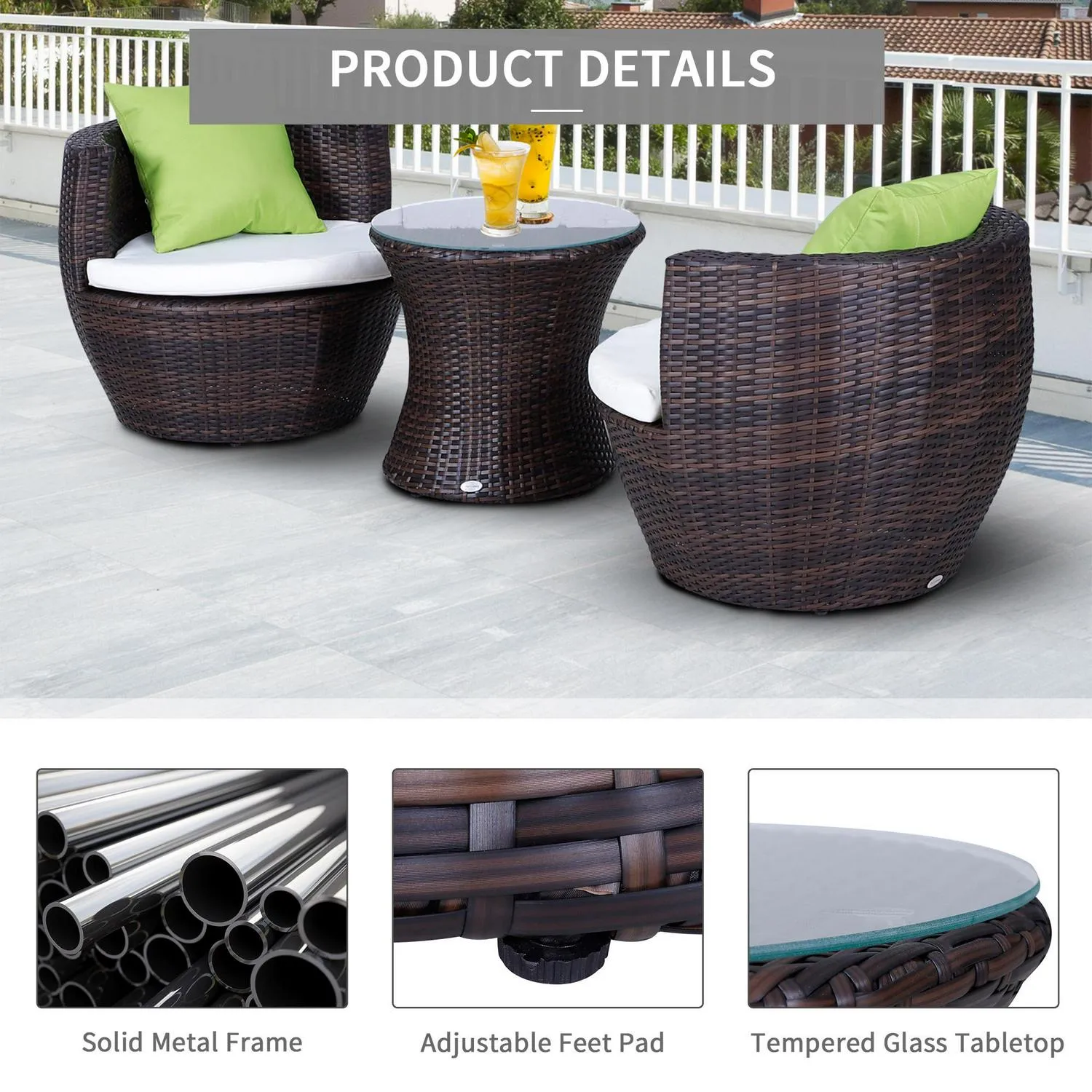 3-Piece Outdoor Rattan Bistro Set-Brown