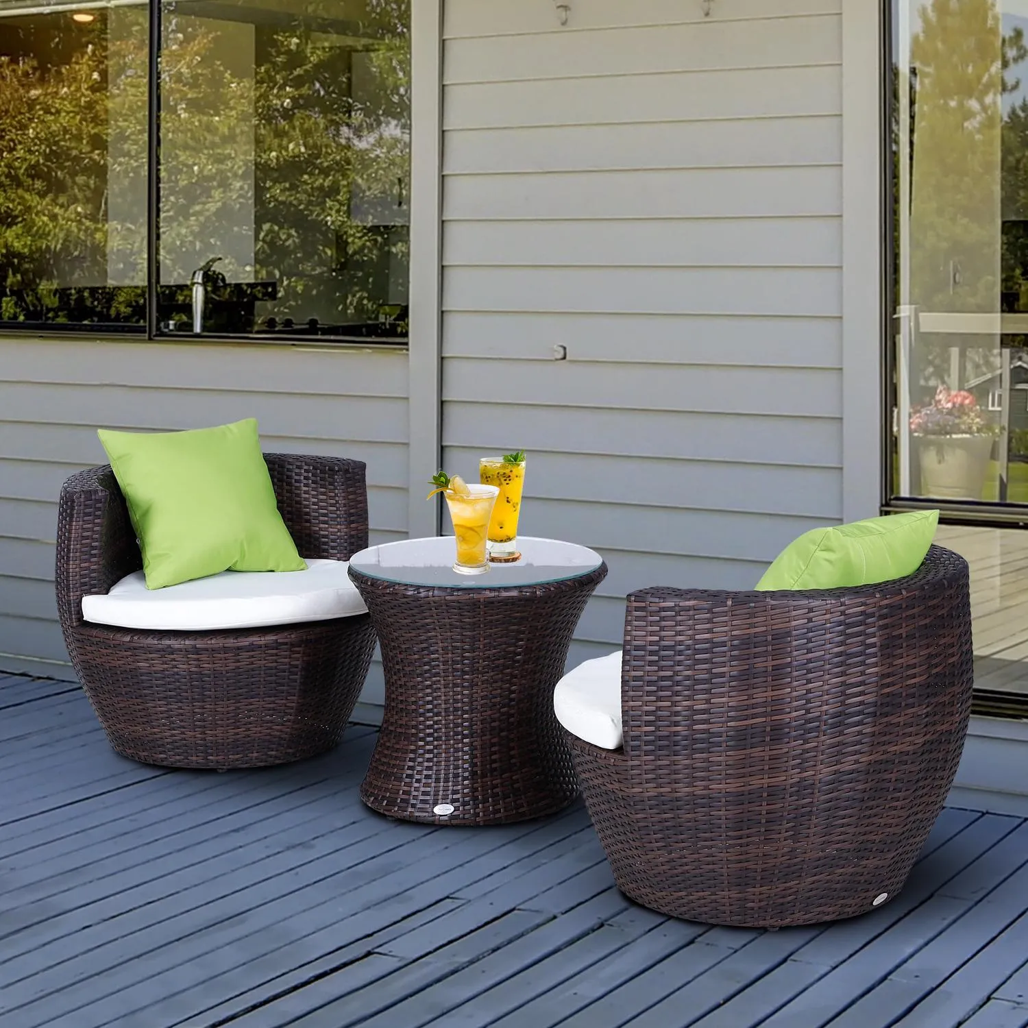 3-Piece Outdoor Rattan Bistro Set-Brown