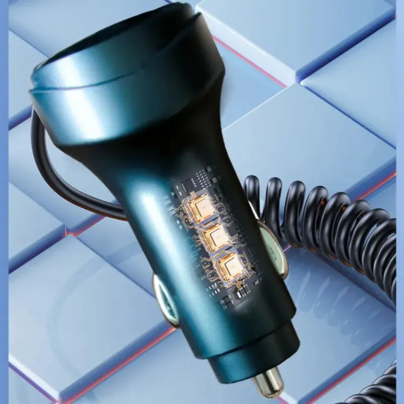55w 2 Port Usb Car Charger with Voltage Display and Retractable Cable