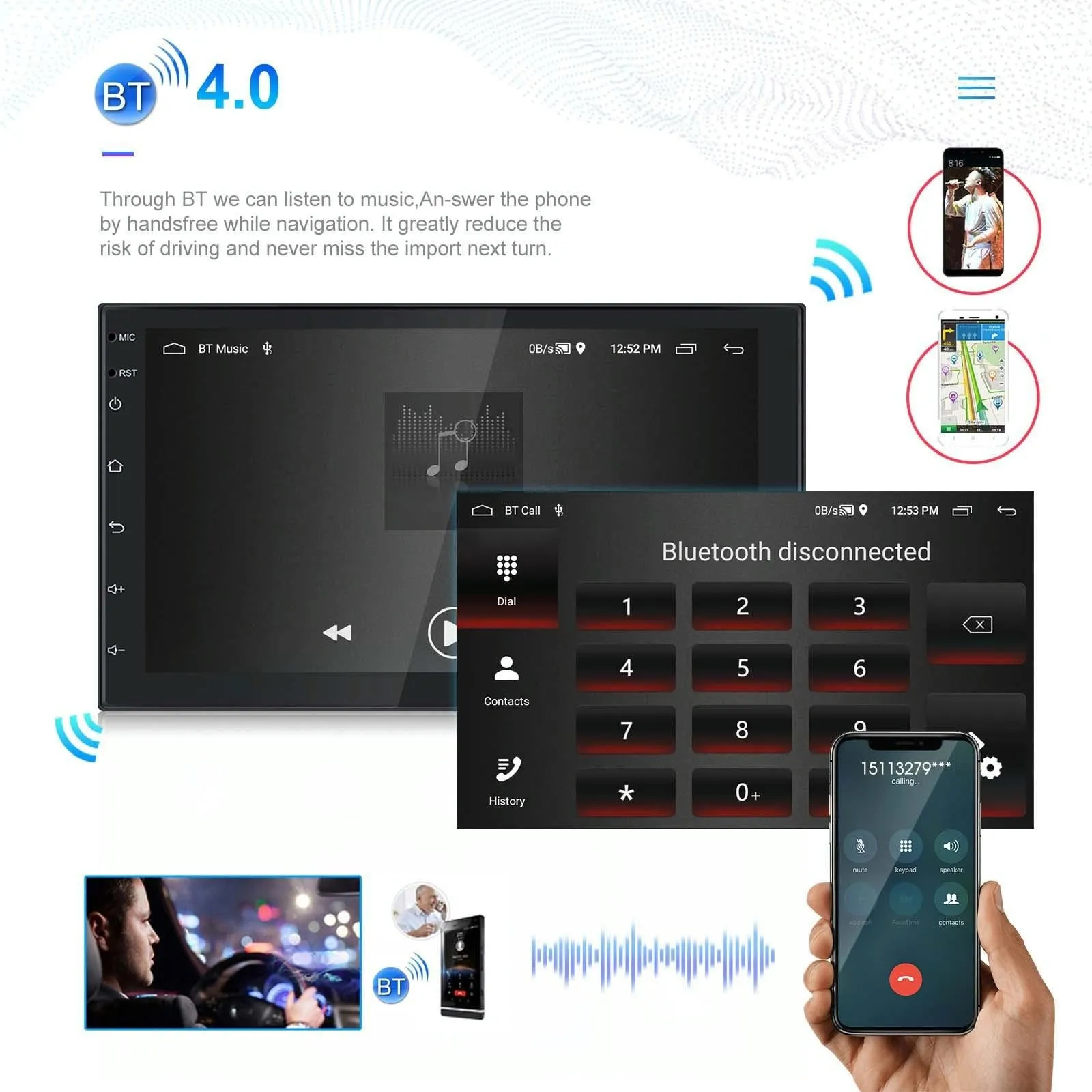 7 Inch Android 11 Carplay Navigation Player   Ahd Camera