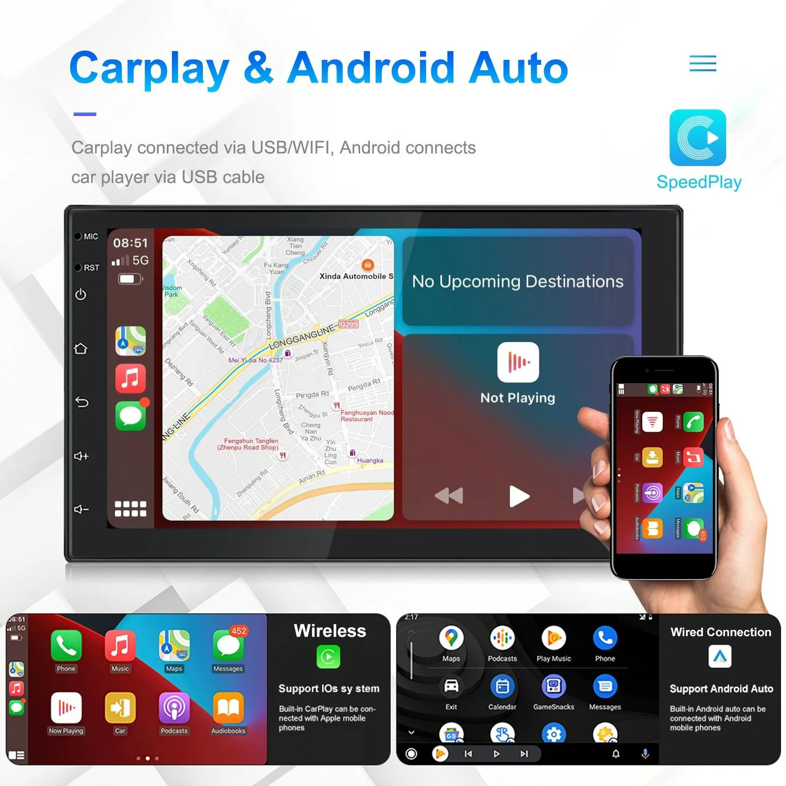 7 Inch Android 11 Carplay Navigation Player   Ahd Camera