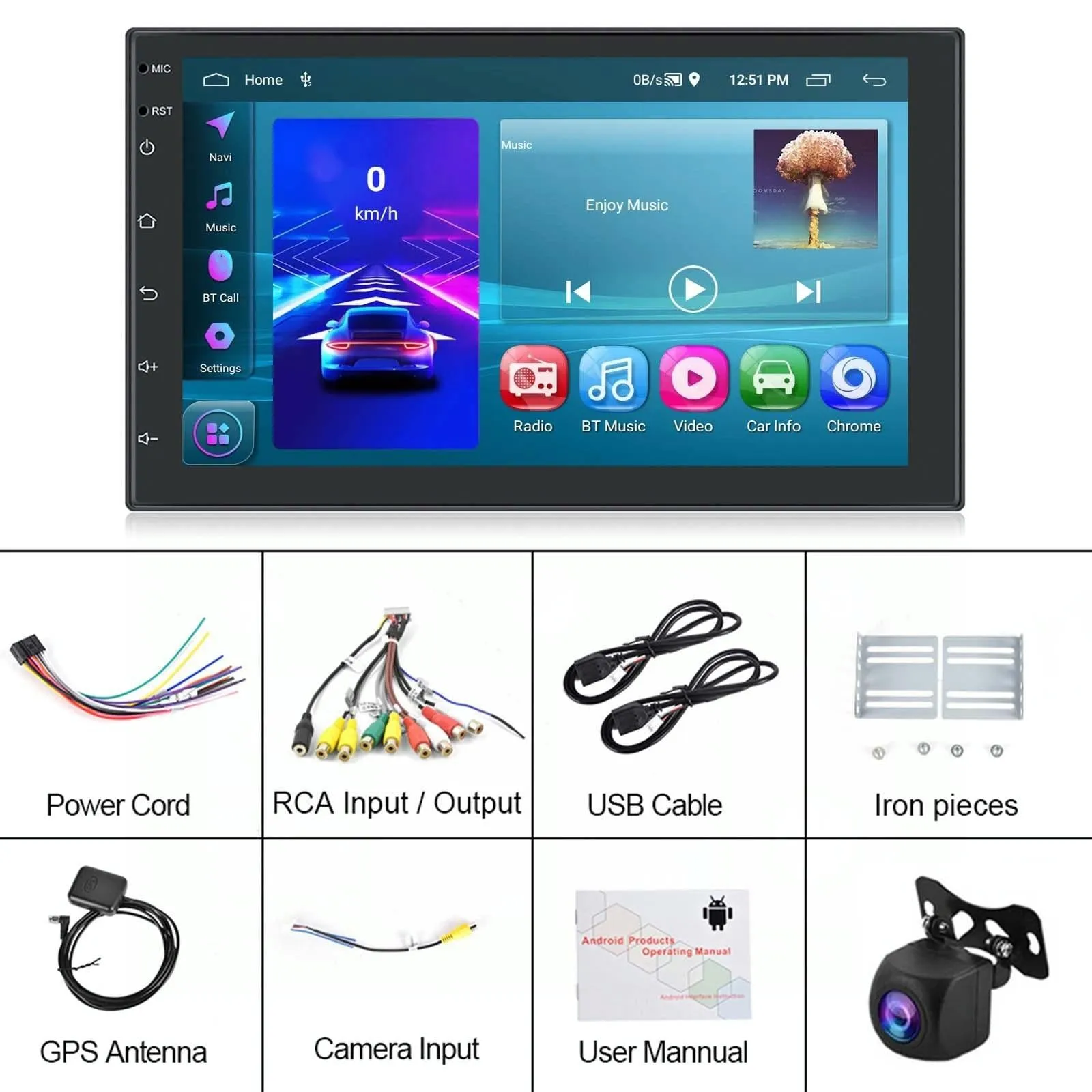 7 Inch Android 11 Carplay Navigation Player   Ahd Camera