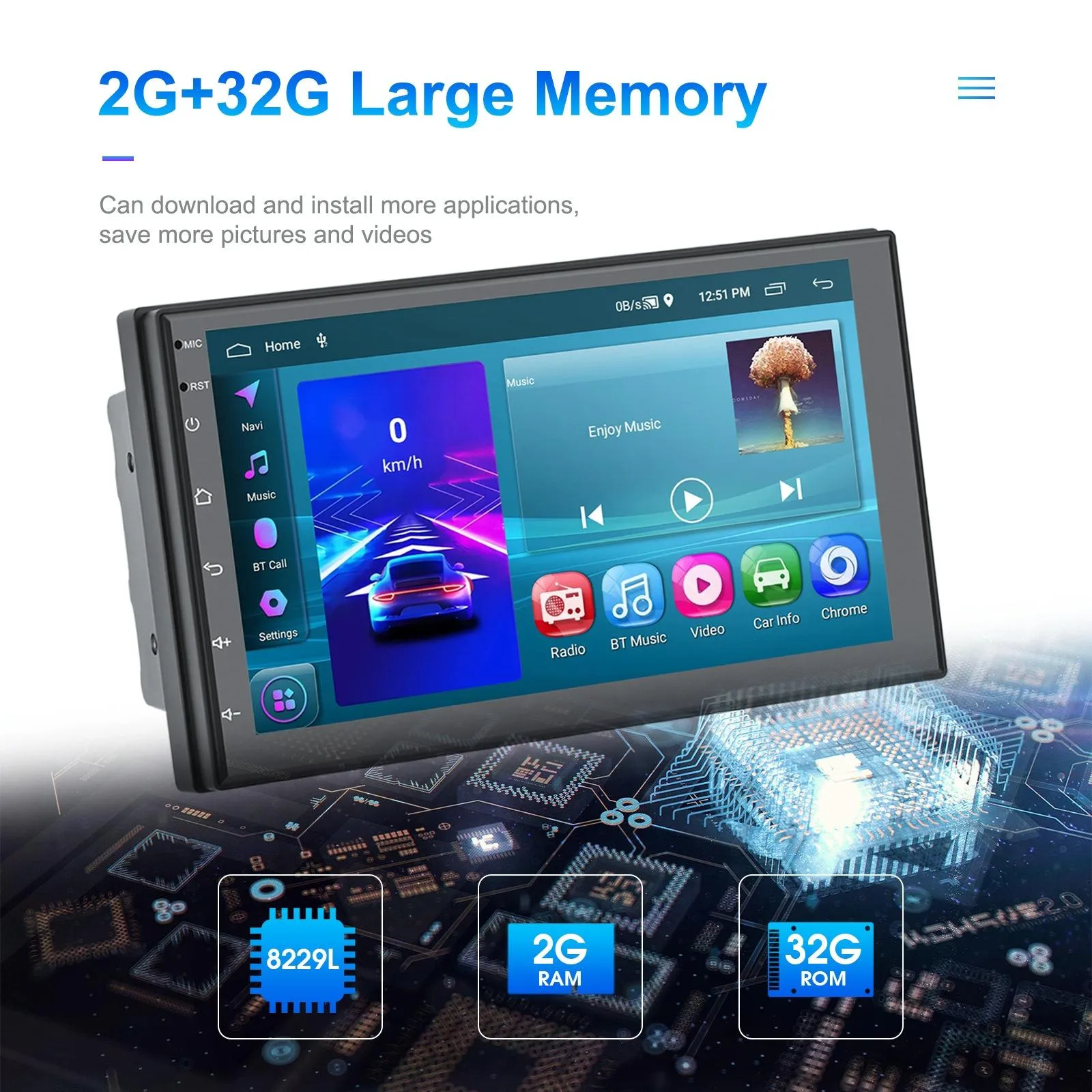 7 Inch Android 11 Carplay Navigation Player   Ahd Camera