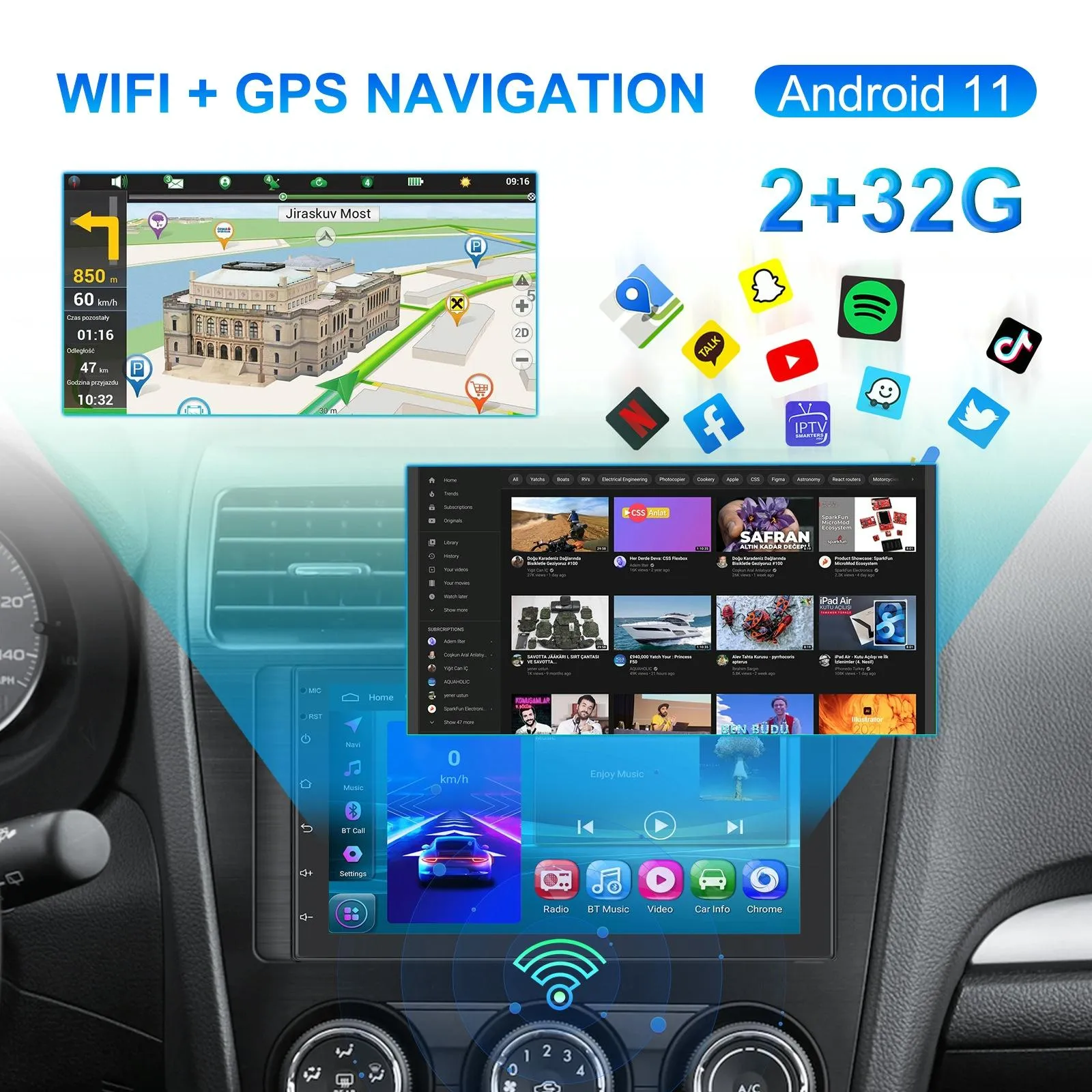 7 Inch Android 11 Carplay Navigation Player   Ahd Camera