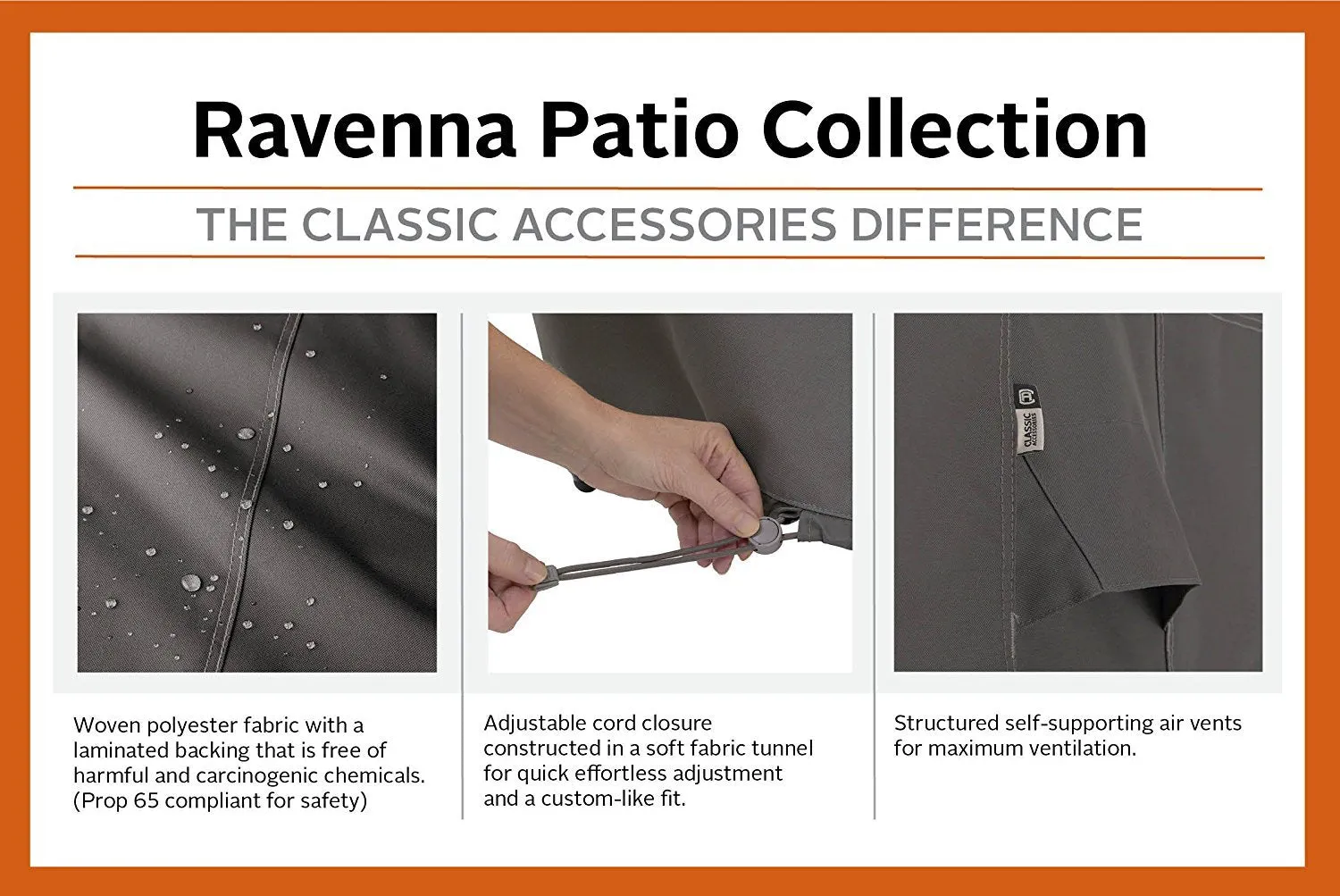 Classic Accessories Ravenna Square Patio Ottoman/Table Cover - Premium Outdoor Furniture Cover with Durable and Water Resistant Fabric, Large (55-169-045101-EC)