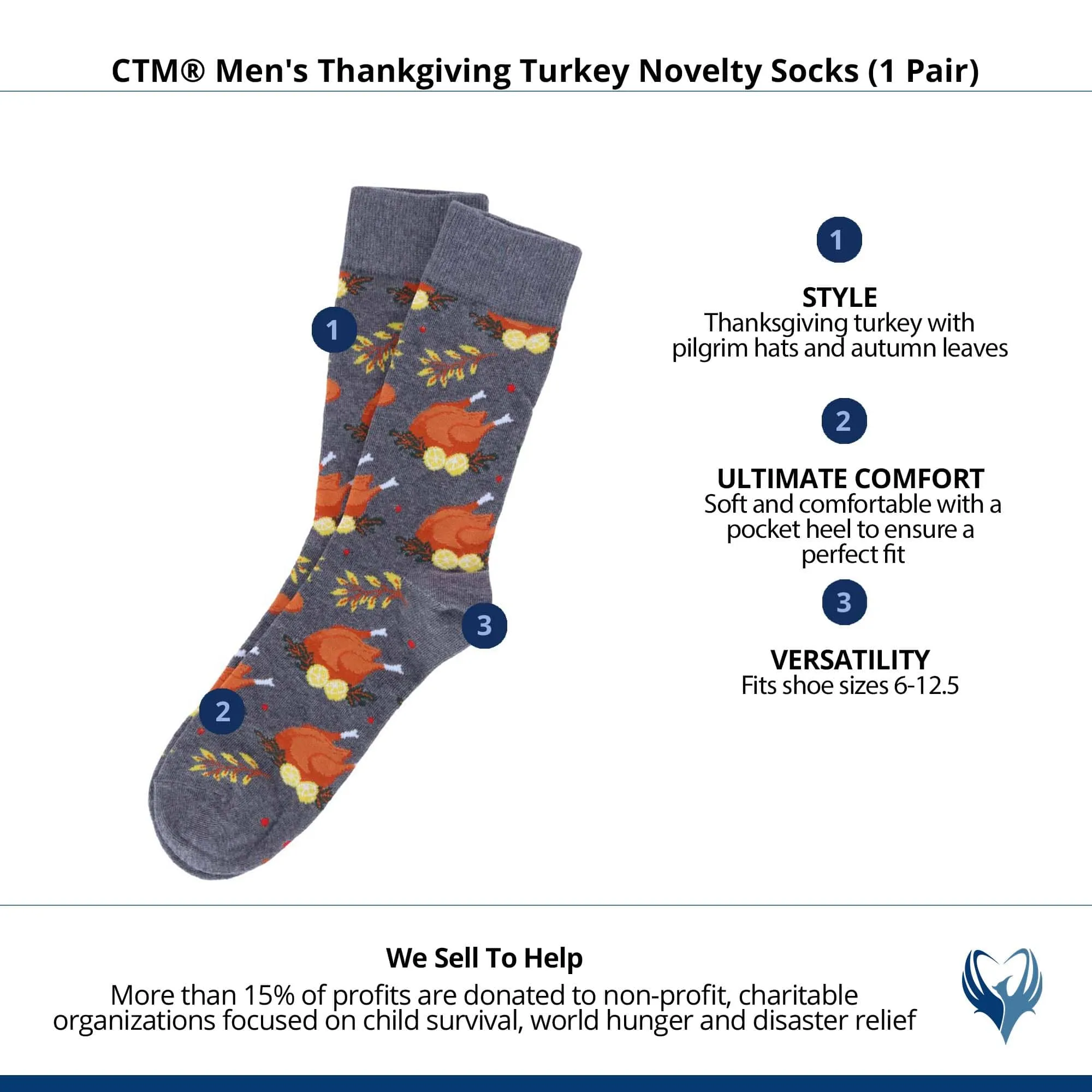 CTM® Men's Thankgiving Turkey Novelty Socks (1 Pair)