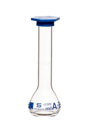 Eisco Labs - 5mL Class A Volumetric Flask with Snap Cap, Graduation, ASTM E288 Certified, Borosilicate Glass, High Precision Flask for Micro-Scale Titrations, Solution Preparation, and Chemical Analysis
