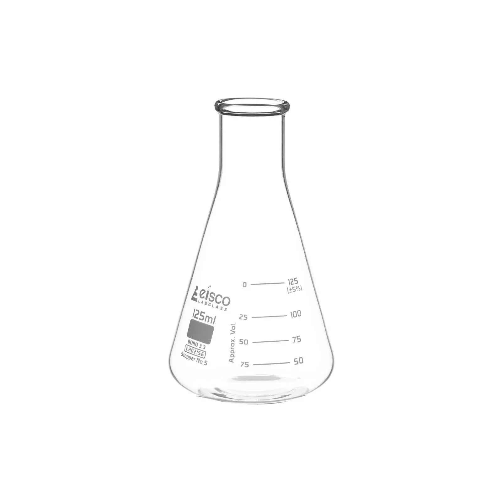 Erlenmeyer Flask, 125mL - ASTM, Dual Graduated Scale - Borosilicate Glass - Narrow Neck Flask, Conical Flask, Glass Flask - Eisco Labs