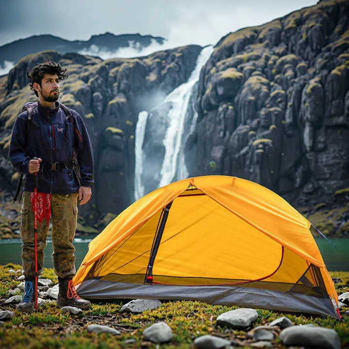 Factory Aluminum Custom logo Oxford Rainproof Cycling Double Layer Pole Outdoor Camping Tent خيمة تخييم خارجية مزدوجة الطبقات مقاومة للمطر مصنوعة من الألومنيوم بشعار مخصص من مصنع أكسفورد لركوب الدراجات