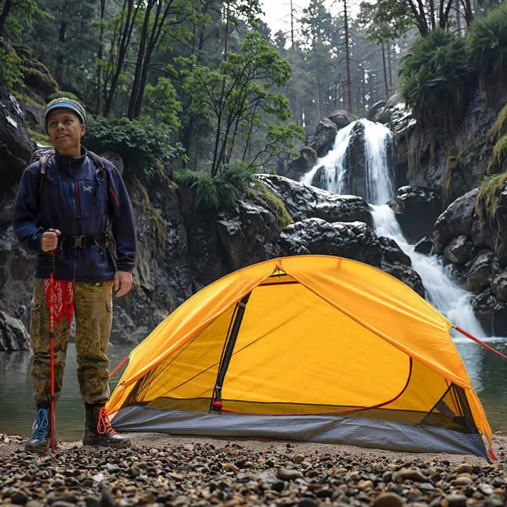 Factory Aluminum Custom logo Oxford Rainproof Cycling Double Layer Pole Outdoor Camping Tent خيمة تخييم خارجية مزدوجة الطبقات مقاومة للمطر مصنوعة من الألومنيوم بشعار مخصص من مصنع أكسفورد لركوب الدراجات