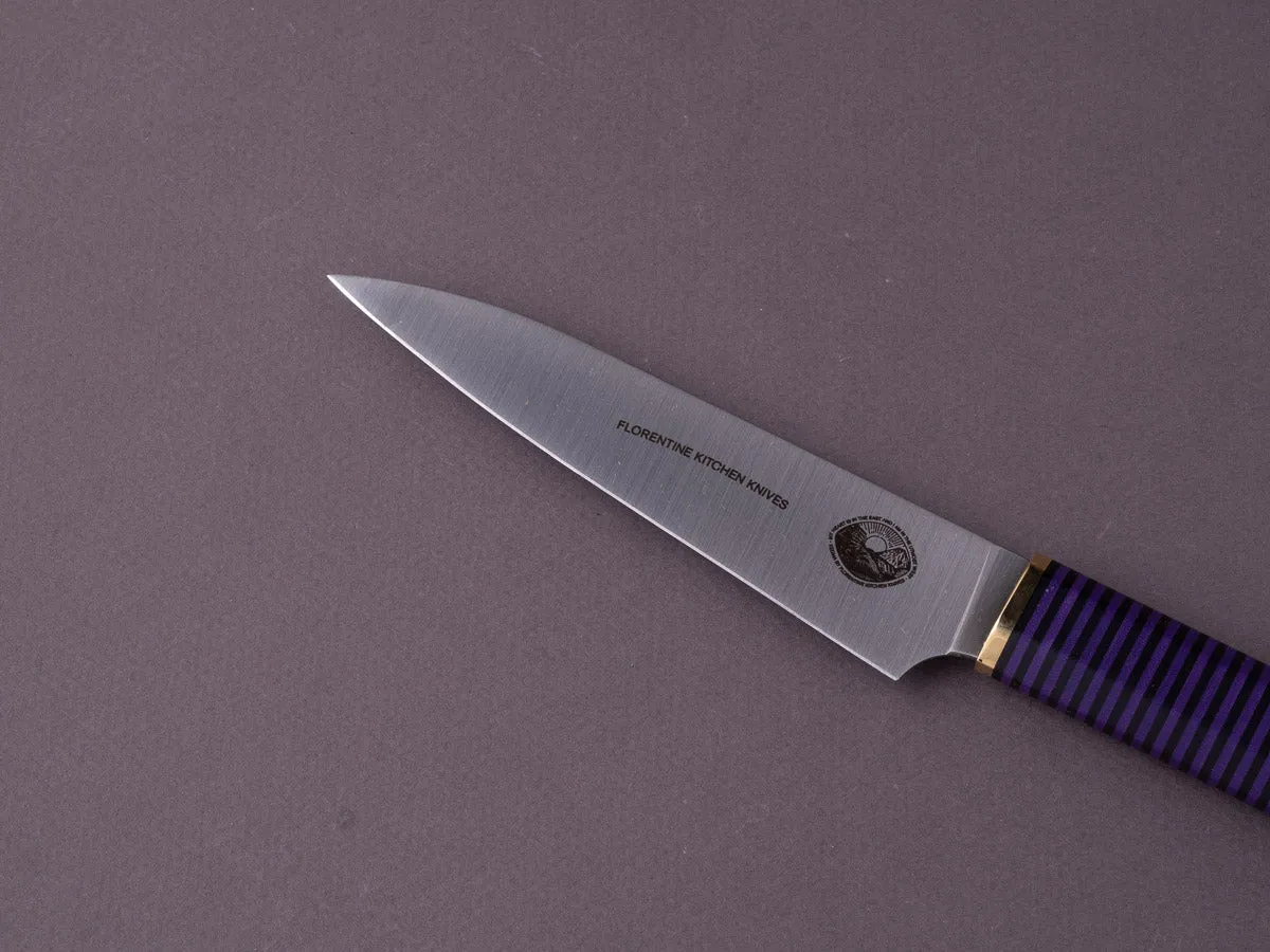 Florentine Kitchen Knives - Kedma - Paring - Stacked Black & Purple Handle