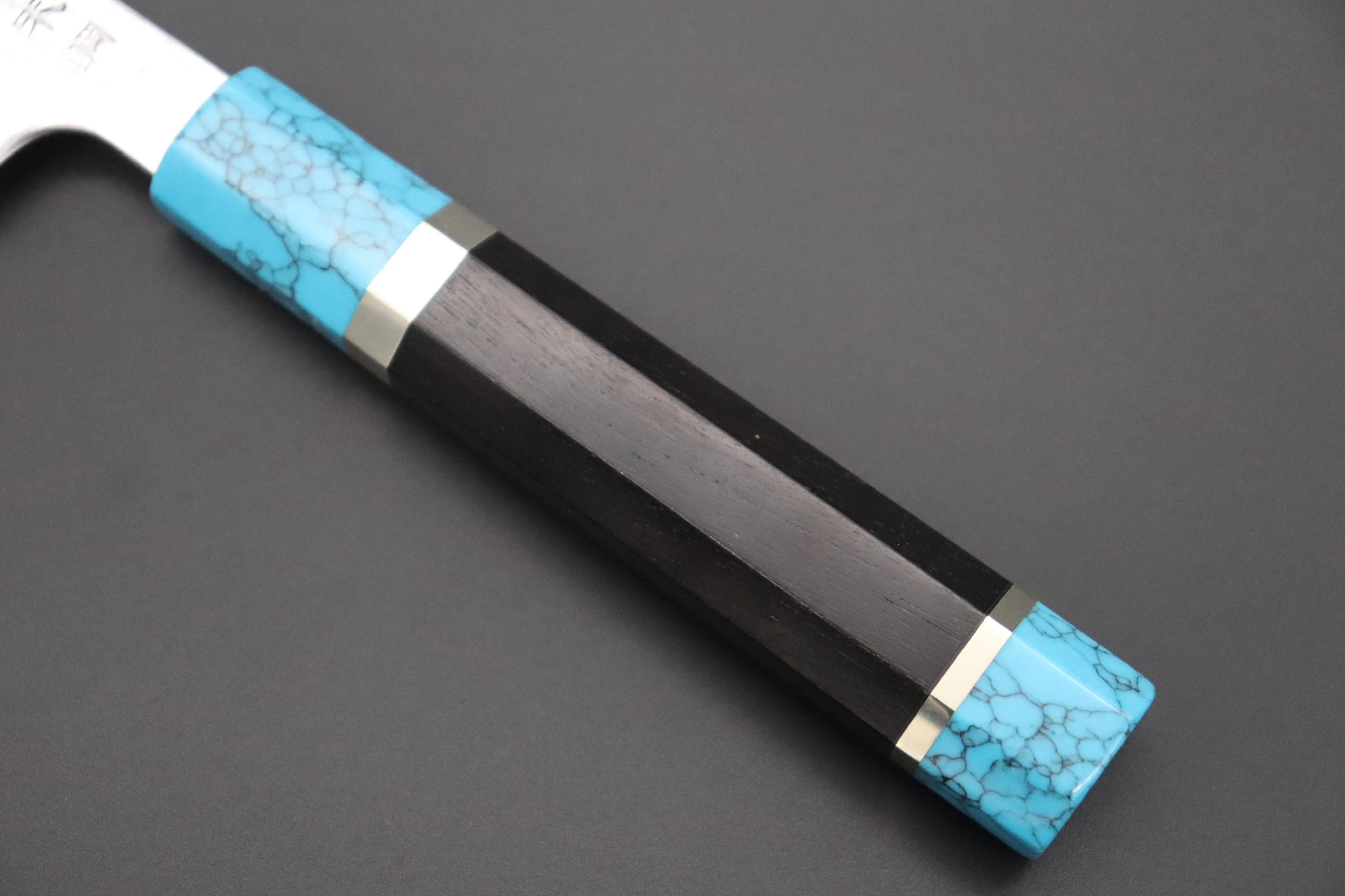 Fu-Rin-Ka-Zan YUTAKA 豊佳 Series R-2 Damascus Edition FRDYP-11 Wa Petty 165mm (6.4 Inch, Octagonal Ebonywood Handle with Turquoise Composite Stone Ferrule & Butt)
