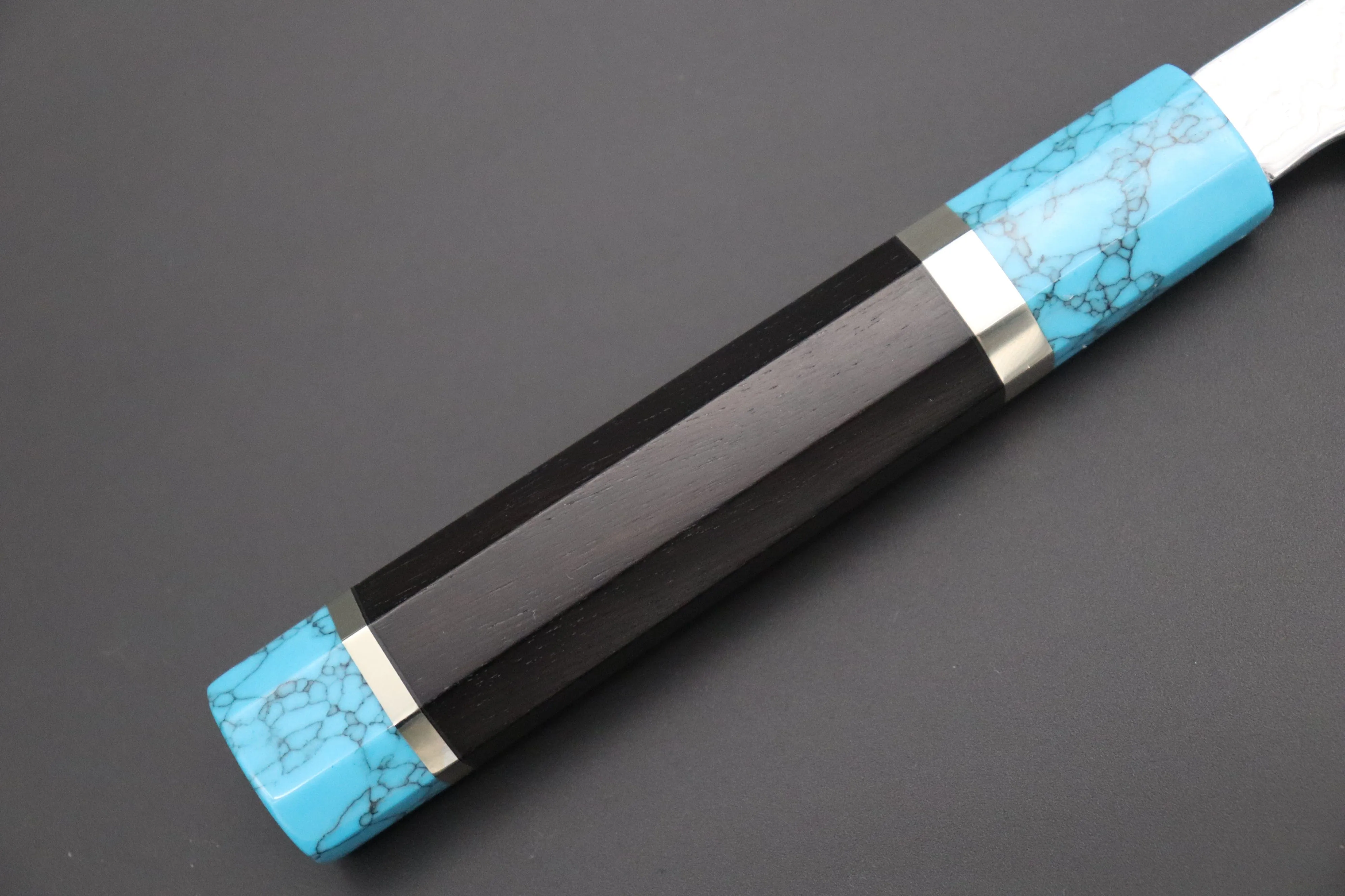 Fu-Rin-Ka-Zan YUTAKA 豊佳 Series R-2 Damascus Edition FRDYP-11 Wa Petty 165mm (6.4 Inch, Octagonal Ebonywood Handle with Turquoise Composite Stone Ferrule & Butt)