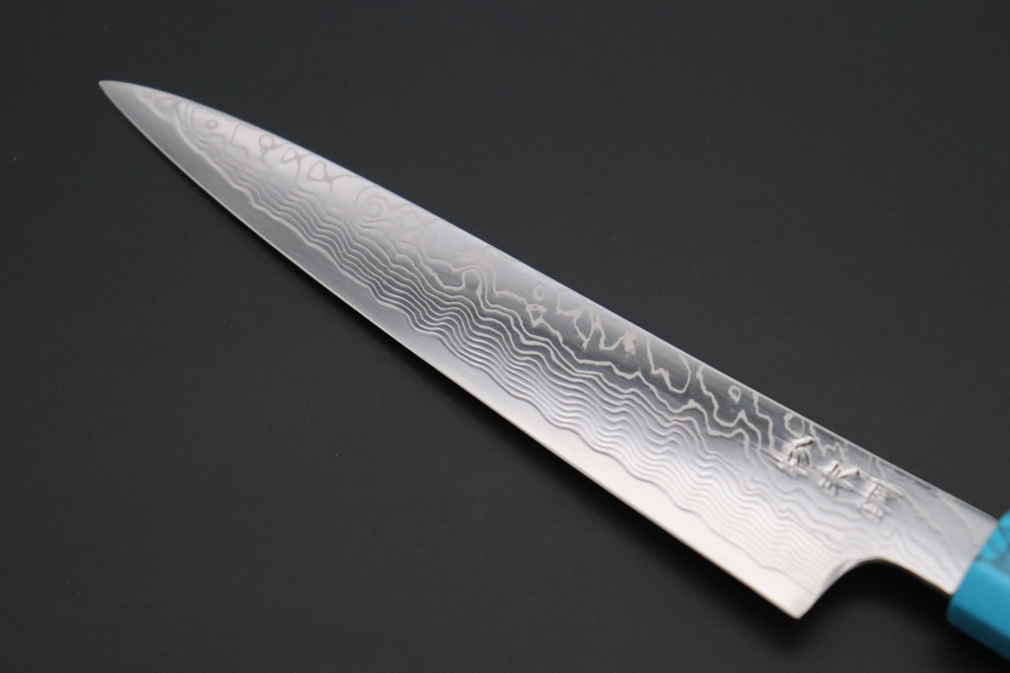 Fu-Rin-Ka-Zan YUTAKA 豊佳 Series R-2 Damascus Edition FRDYP-11 Wa Petty 165mm (6.4 Inch, Octagonal Ebonywood Handle with Turquoise Composite Stone Ferrule & Butt)