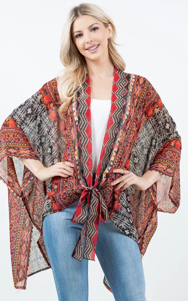 KP4322 Kimono Cover Up with Strings