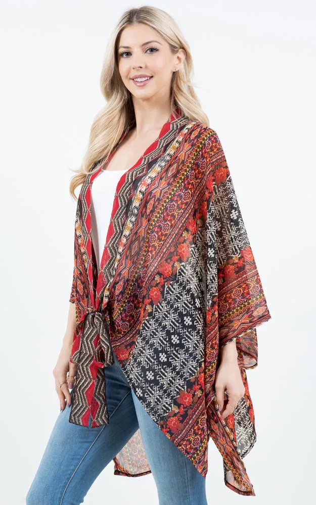 KP4322 Kimono Cover Up with Strings