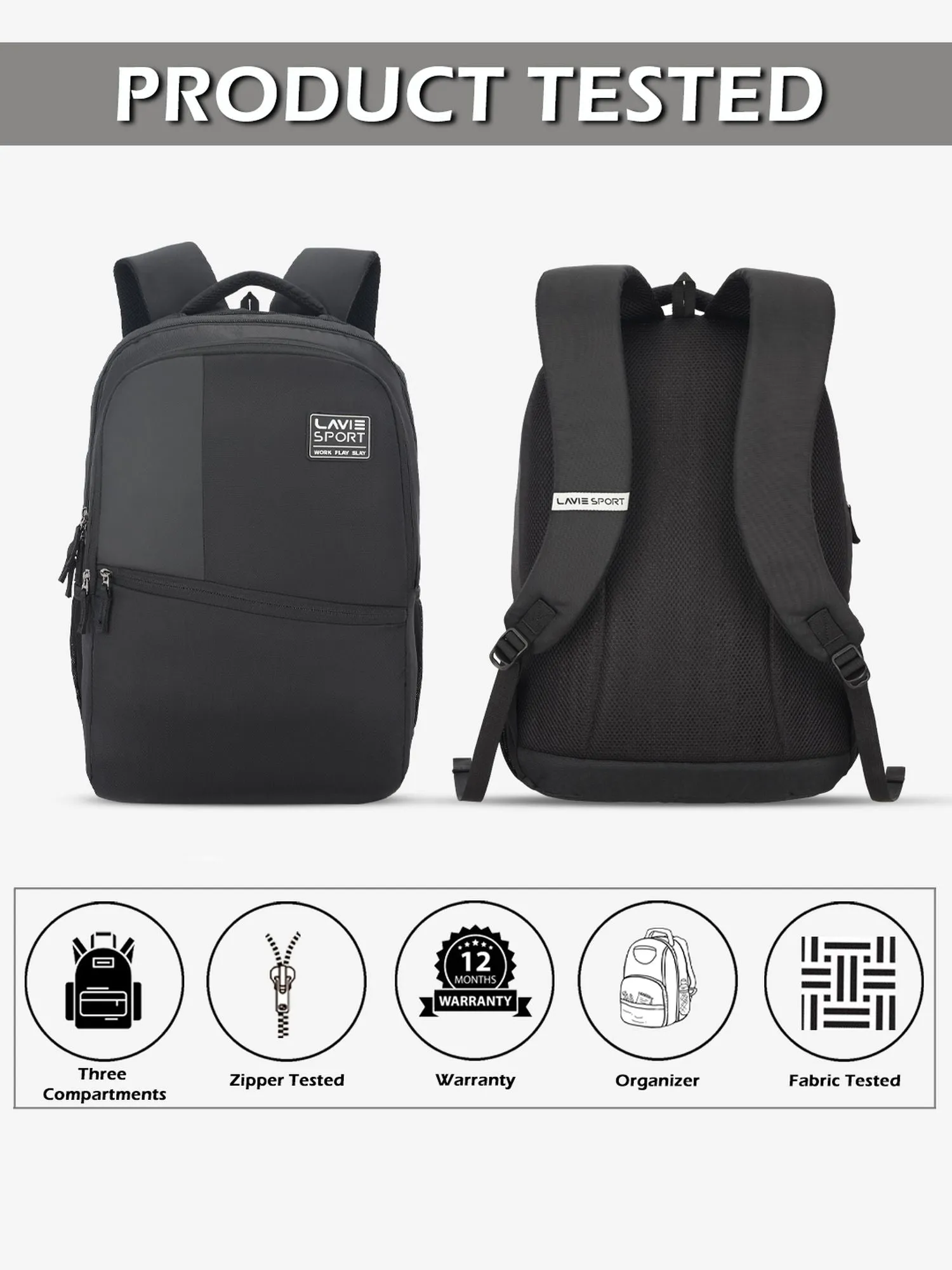 Lavie Sport Classic 31L Laptop Backpack For Men & Women Black