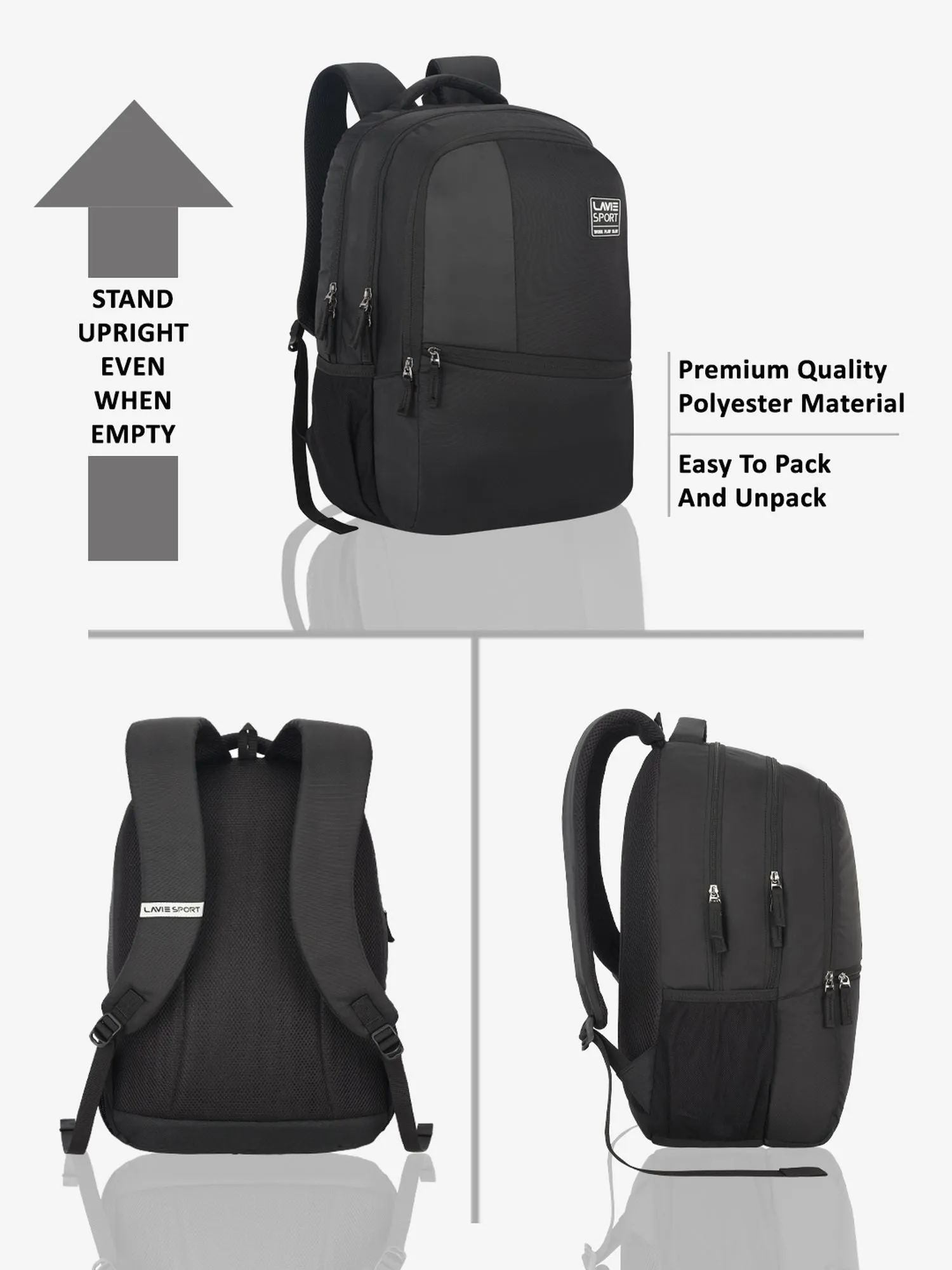 Lavie Sport Classic 31L Laptop Backpack For Men & Women Black