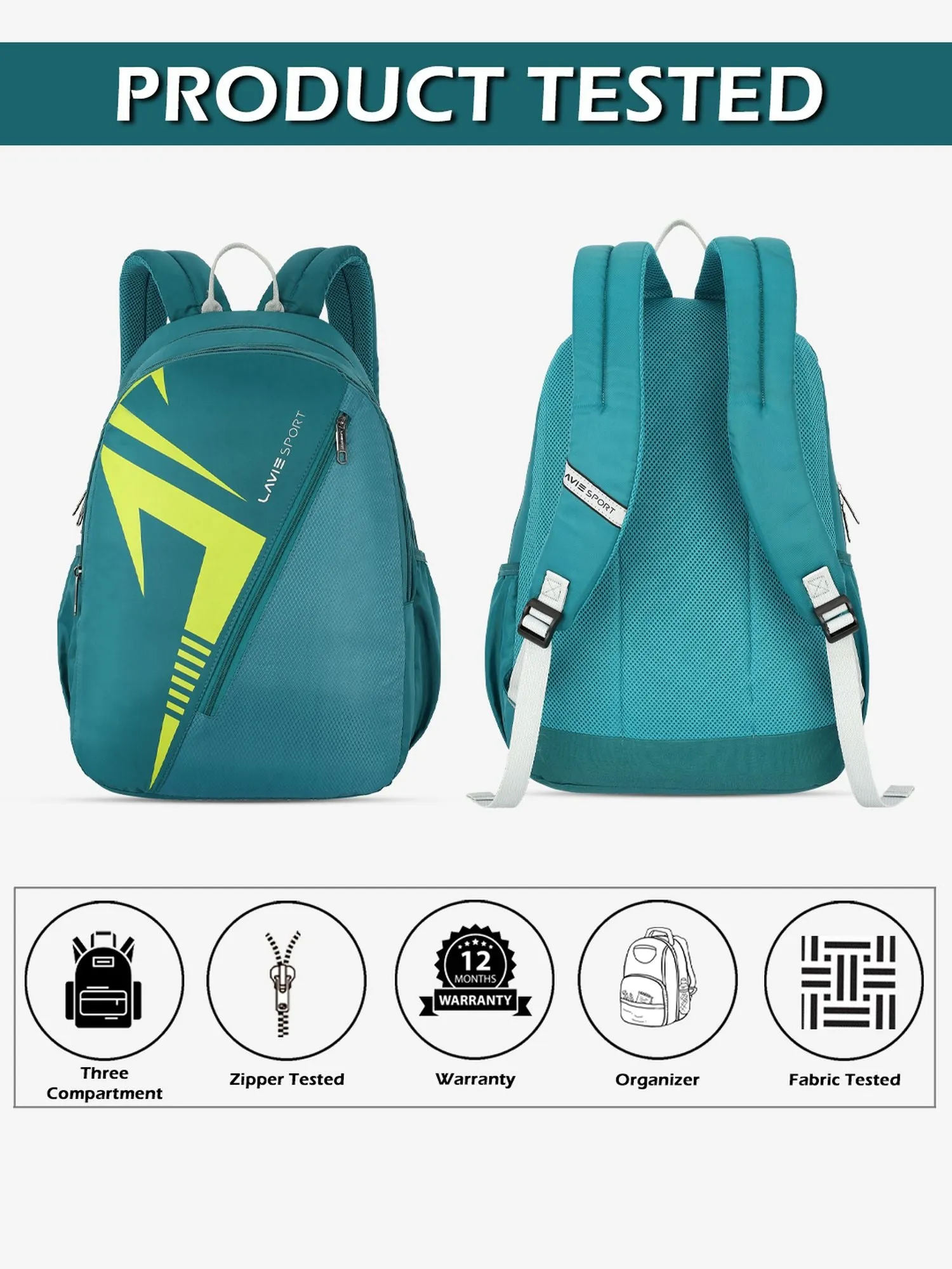 Lavie Sport Tribal 37L College Bag For Boys & Girls | Backpack For Men & Women Teal