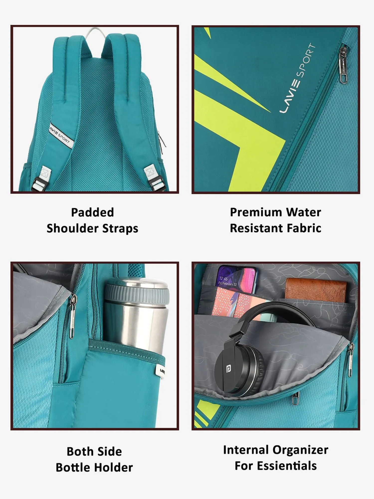 Lavie Sport Tribal 37L College Bag For Boys & Girls | Backpack For Men & Women Teal