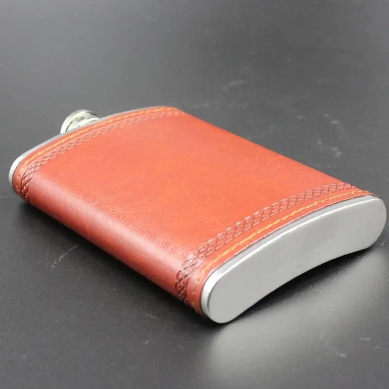Leather Wrapped Hip Flask with Funnel