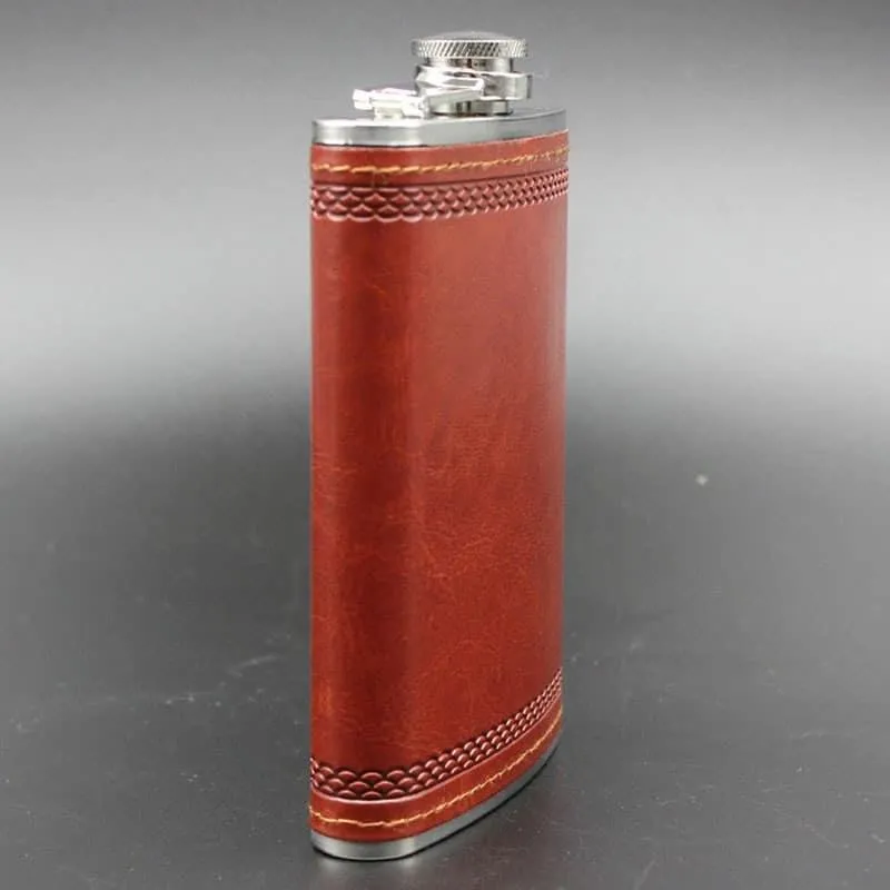 Leather Wrapped Hip Flask with Funnel