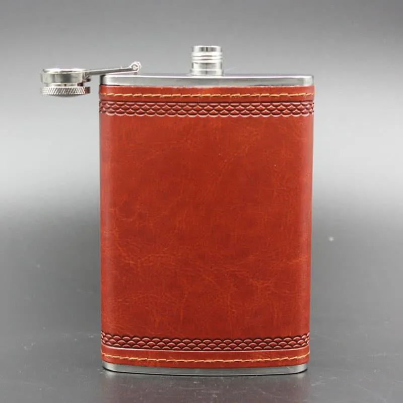 Leather Wrapped Hip Flask with Funnel