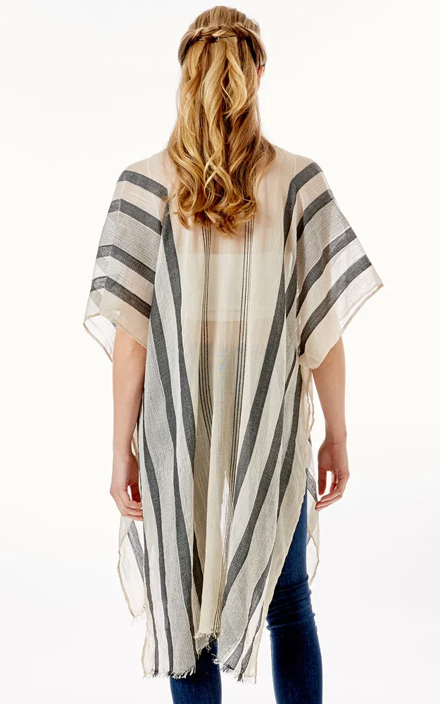 LOF1281 Multi Striped Pattern Cover Up with Self Fringes