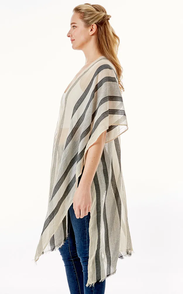 LOF1281 Multi Striped Pattern Cover Up with Self Fringes