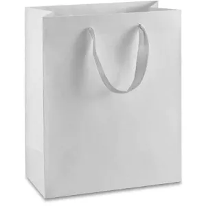 Manhattan Grosgrain Handle Shopping Bags-White- 8.0 x 4.0 x 10.0