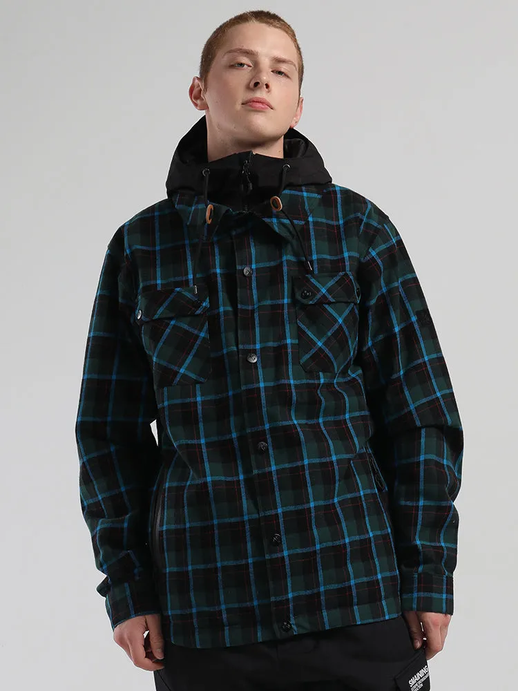 Men's Autumn And Winter Blue And Green Plaid Shirt Ski Suit Waterproof Thick Warm Veneer Trend Loose Snow Suit