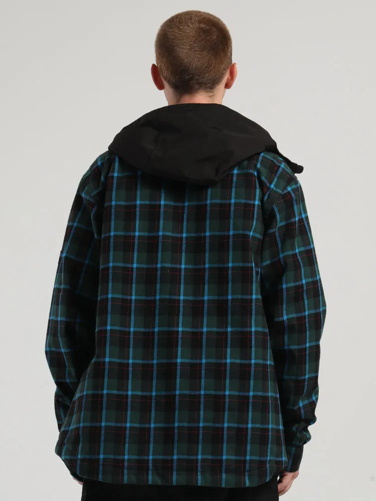 Men's Autumn And Winter Blue And Green Plaid Shirt Ski Suit Waterproof Thick Warm Veneer Trend Loose Snow Suit
