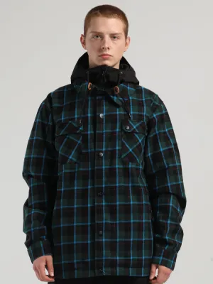 Men's Autumn And Winter Blue And Green Plaid Shirt Ski Suit Waterproof Thick Warm Veneer Trend Loose Snow Suit