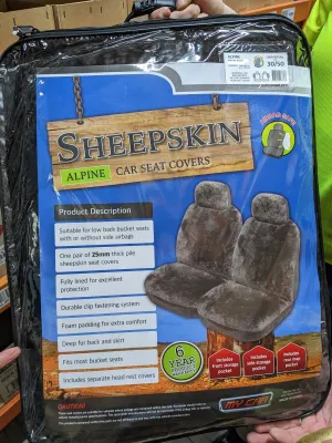 My Car 25mm Thick Sheepskin Front Seat Covers, Universal Size 30 - Black Alpine