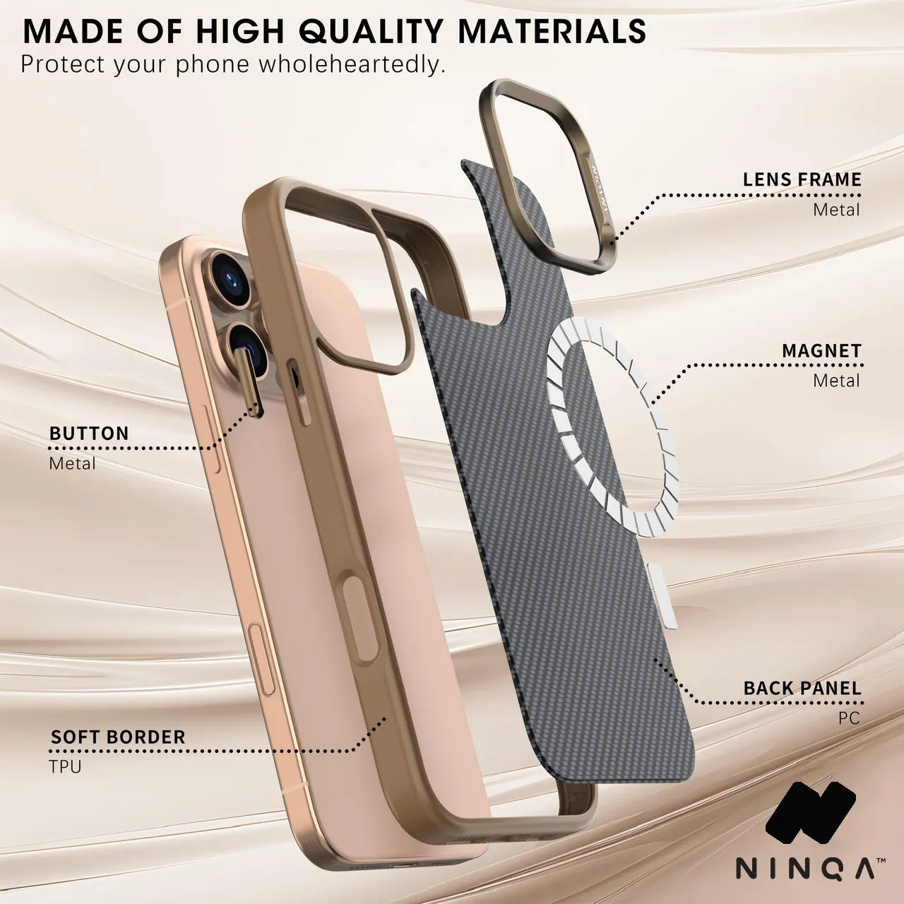 NINQA Carbon  ArmorPro Case built with Kevlar® 600D for iPhone 16 Pro Max